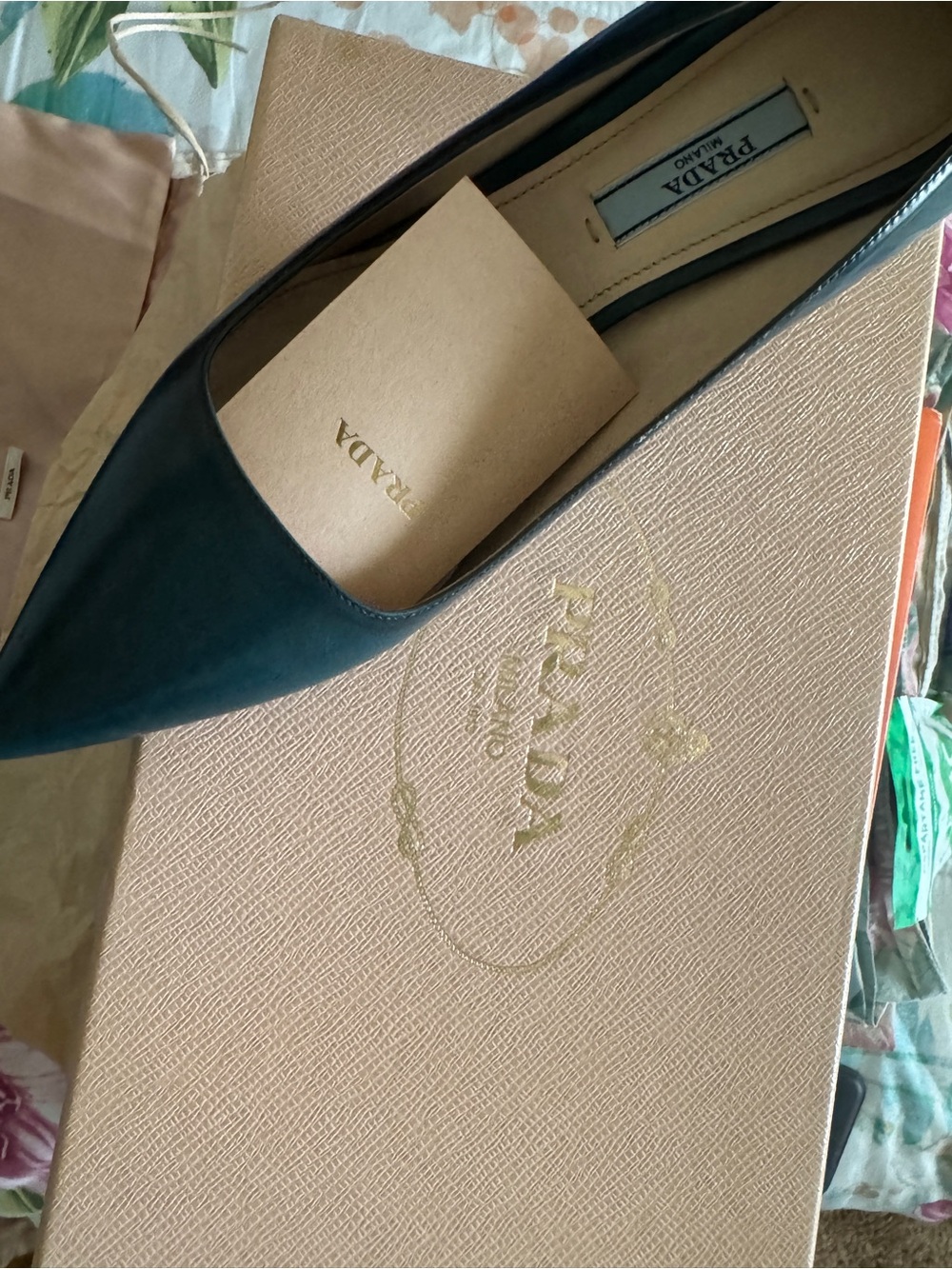Prada Black Pointed Leather Flat